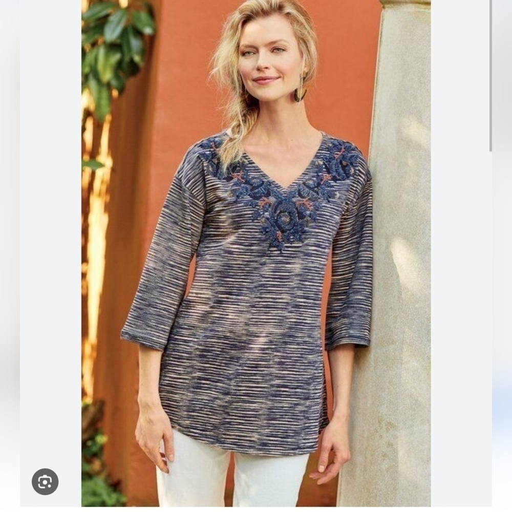 Soft Surrounding Mangata Embroidered Gray Women Top S BOHO festival Y2k Casual